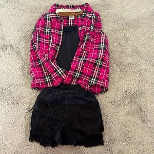 Sparkly flannel dance costume with fringe skirt and rhinestoned choker